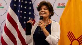 U.S. Rep. Yvette Herrell (R-New Mexico) speaks briefly during the opening of the RNC Hispanic community center in southwest Albuquerque on Thursday, Aug. 11, 2022.