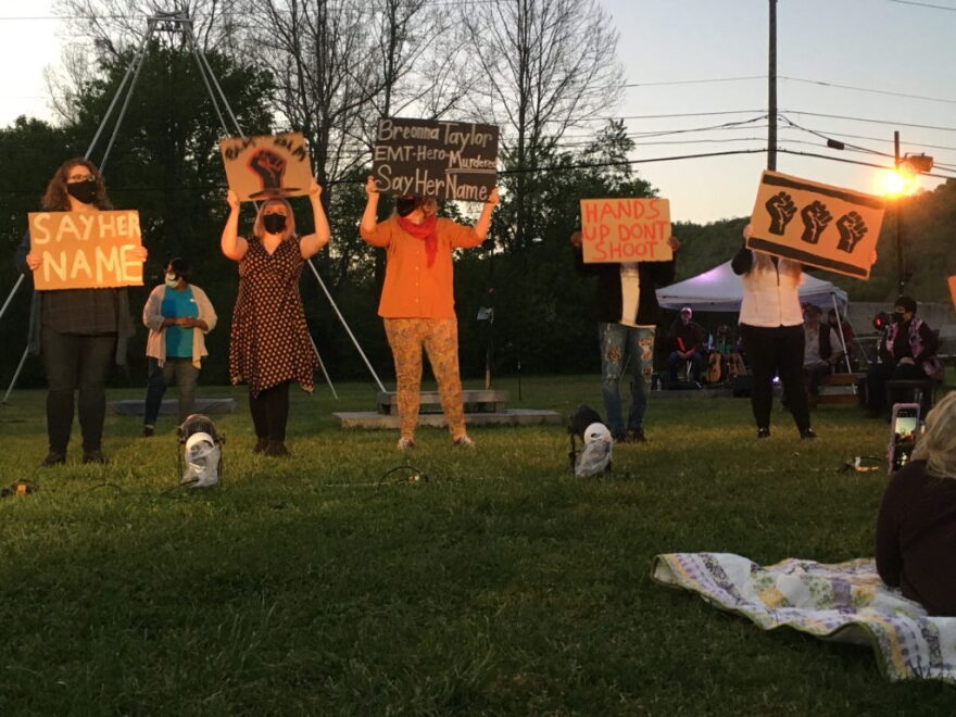 A scene in Shift Change depicting the 2020 #BLM protest in Harlan.