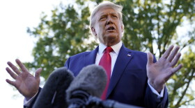 President Donald Trump speaks to reporters on the South Lawn of the White House, Monday, Sept. 21, 2020, before leaving for a short trip to Andrews Air Force Base, Md., and then onto Ohio for rallies.