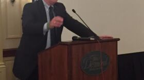 New York State Senate Leader John Flanagan addresses a group of county clerks outside Albany on Monday