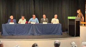 From left to right, Democratic candidates Jim Graham, Brad Meyer, Tim Peck, Keil Roark and Independent candidate Floyd Taylor.
