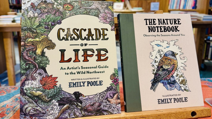 Cascade of Life: An Artist's Seasonal Guide to the Wild Northwest sits next to The Nature Notebook