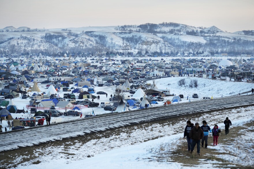 A view of the Oceti Sakowin Camp, north of the Cannonball River, where people have gathered to protest the Dakota Access Pipeline.