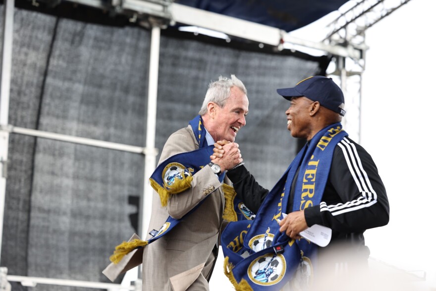 New Jersey Governor Phil Murphy and New York City Mayor Eric Adams celebrate FIFA’s announcement that New York/New Jersey has been selected as a host city for the 2026 FIFA World Cup. Governor Murphy and Mayor Adams led a watch party at Liberty State Park