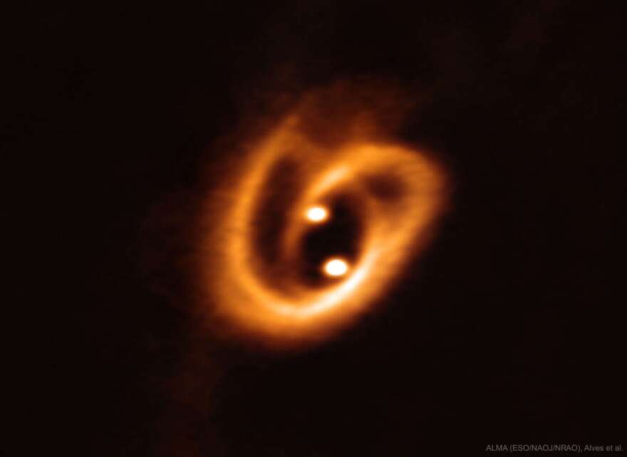 A binary star system could help scientists uncover the age of stars. Pictured - BHB2007. Photo: ALMA (ESO/NAOJ/NRAO), F. O. Alves et al.