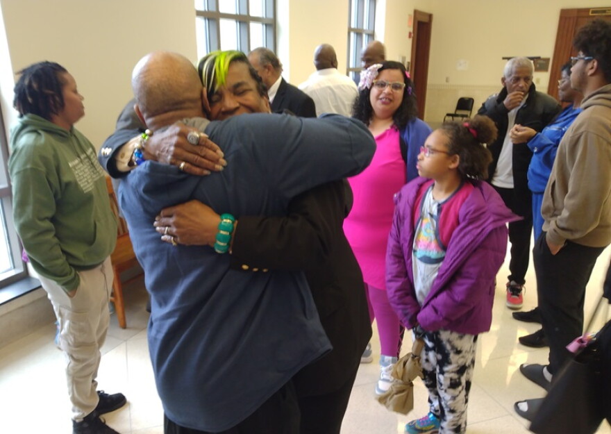 Lexington City Councilmember Tayna Fogle hugged a supporter after her appearance in Fayette District Court Friday.
