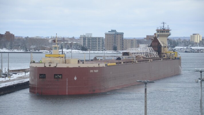 The Erie Trader, on its way to Soo Locks. The vessle is going to Duluth to pick up Iron Ore