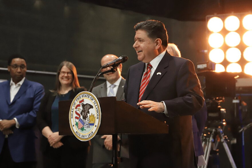 Gov. JB Pritzker announced in March an expansion of the state’s film tax credit at a news conference at the Cinespace Studio on Chicago’s West Side. 