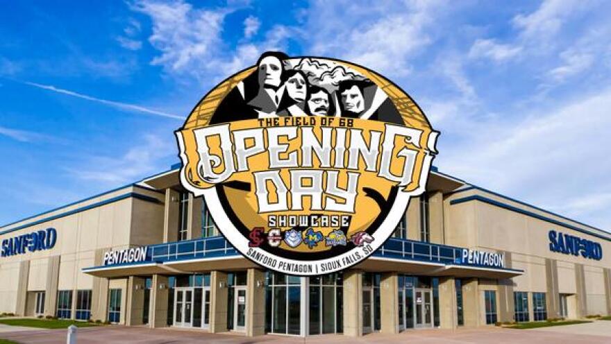 Image of the Field of 68 Opening Day Showcase with the arena in the background