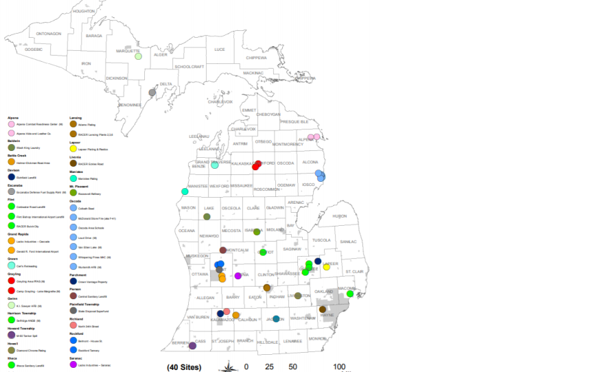 Suspected sites of PFAS contamination exist across Michigan, as shown on this 2019 map from the state's Department of Environmental Quality, now known as the Department of Environment, Great Lakes and Energy.