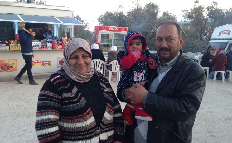 Firas Hassan Mohammad-Ali, his wife, Mithaq Abu-Al, and their 4-month-old daughter, Nargis, arrived by boat from Turkey to the Greek island of Lesbos earlier this week. Mohammad-Ali sheltered their daughter, who was wearing a tiny life jacket, inside his parka. "I can swim," he says. "I wanted to protect her from drowning and also from the cold."