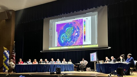 Archbald Borough Council, left, listens to expert testimony about a sound study performed by consultants for the Wildcat Ridge Data Center Campus.