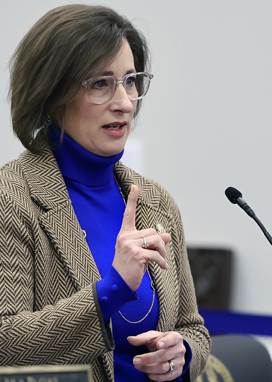 GOP Sen. Lindsey Tichenor from Smithfield speaks on immigration during Friday’s Senate proceedings.