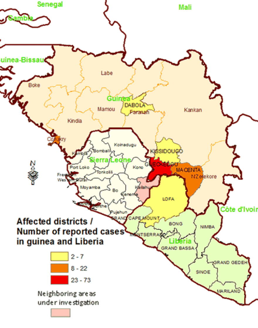 The recent Ebola outbreak started in southern Guinea, but has spread. Authorities have recorded 122 suspected cases so far and 78 deaths.