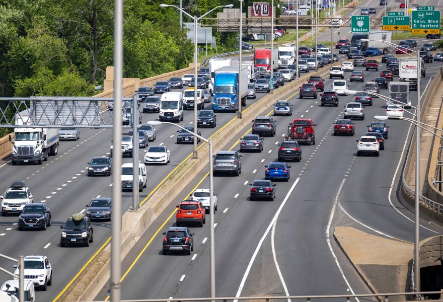 Highway traffic on I84 on the eastern edge of Hartford, Connecticut.