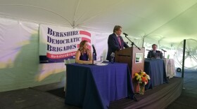 Andrea Harrington, Timothy Shugrue, and moderator Michael Wise on stage at The Mount in Lenox, Massachusetts on August 30th, 2022.