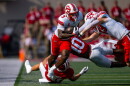 Western Kentucky running back Ajay Allen (3) runs the ball up the sideline during the first half of an NCAA college football game against Indiana, Saturday, Sept. 19, 2026, in Bloomington, Ind.