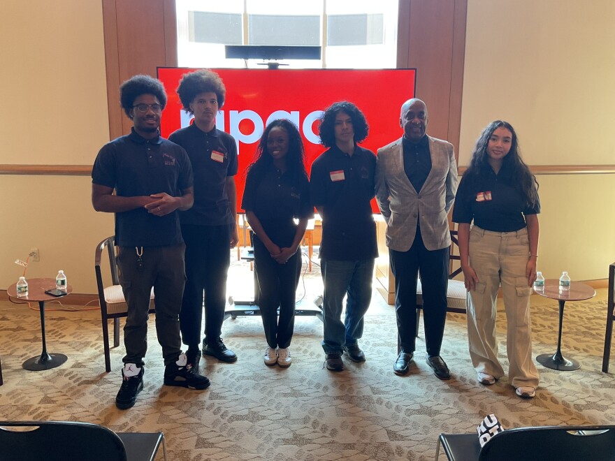 Summer Youth Students pictured with program instructor, Amiri Tulloch (left) and WBGO President and CEO, Steven Williams.