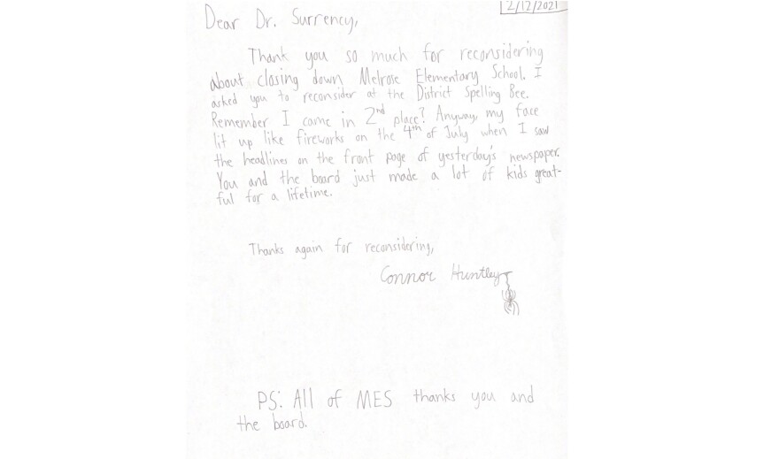 10-year-old Connor Huntley's wrote a thank you letter to Putnam County School District Superintendent Richard Surrency. (Photo courtesy of Jackie Huntley)