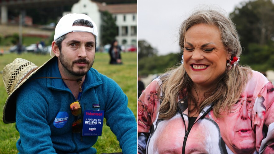 Sanders supporters Aaron Selverston (left) and Genei Baker both hoped to see Sanders' campaign move forward despite Hillary Clinton becoming the presumptive nominee for the Democratic Party on Monday.