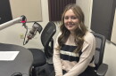 Aleigha Marburger at the mic in NPR Illinois Studio F