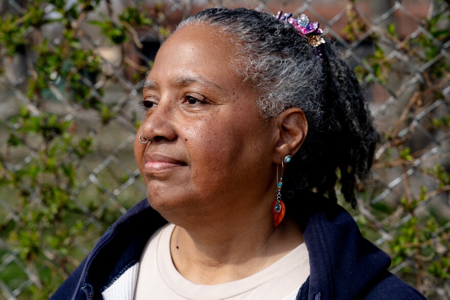 Marie Franklin, a community organizer and mayor candidate, on Tuesday, March 7, 2023, outside of her campaign headquarters in East St. Louis.