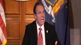Gov. Andrew Cuomo speaks to reporters Monday.