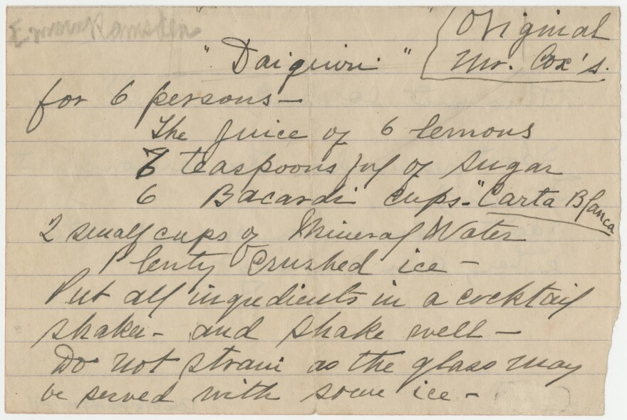 "For 6 persons": The original daiquiri recipe, as scribbled by Jennings Cox.