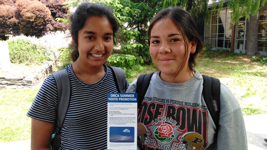 Ingraham High students Anokhi Shah and Lucia Lari are excited to get disounted fares on King County Metro and Sound Transit