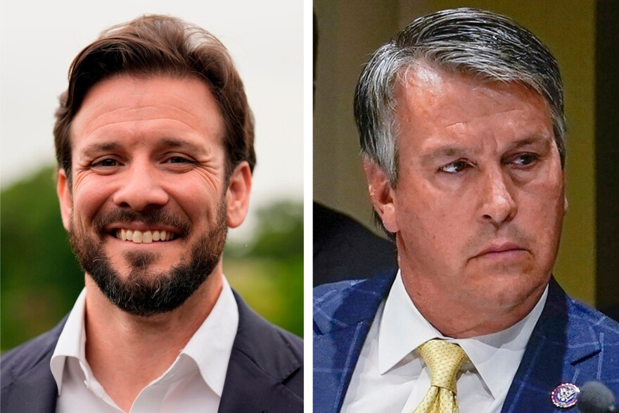 This photo shows Republican candidates for U.S. Senate Jared Hudson and Rep. Barry Moore.