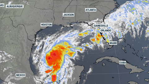 Satellite photo of Tropical Storm Isaias.