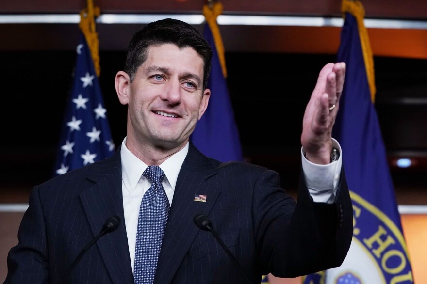 WASHINGTON, DC - OCTOBER 26:  Speaker of the House Paul Ryan (R-WI) answers reporters' questions during his weekly news conference at the U.S. Capitol October 26, 2017 in Washington, DC. Moments before Ryan conducted his news conference, the House passed a fiscal 2018 budget 216 to 212, beginning a process for the Senate to move forward on an overhaul of the tax code.  (Photo by Chip Somodevilla/Getty Images)