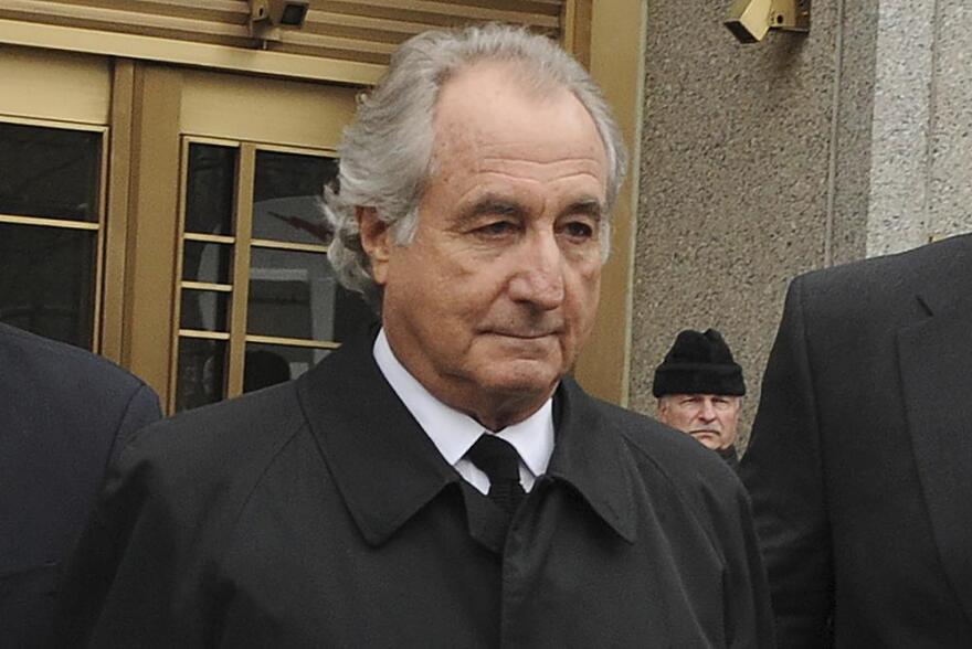 FILE - Bernie Madoff exits Manhattan federal court, March 10, 2009, in New York. Authorities have identified a couple found dead in what investigators said was an apparent murder-suicide in Florida as Madoff's sister and her husband. The Palm Beach County Sheriff’s Office on Sunday, Feb. 20, 2022 identified the couple as 87-year-old Sondra Wiener of Boynton Beach and her 90-year-old husband, Marvin. They were found unresponsive with gunshot wounds Thursday afternoon inside their residence.