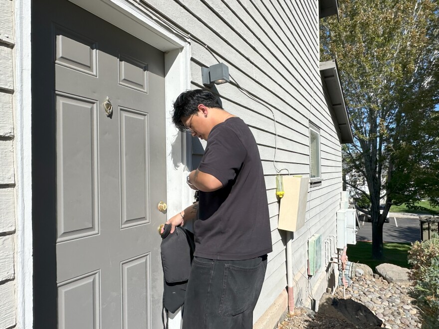 Kai Stevens leaving his parents’ apartment to go to work.