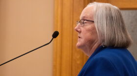Laura Howard, secretary of the Kansas Department for Children and Families, says the state in 2025 improved services to more than 5,000 children in foster care. She says meaningful change takes time because no easy fixes exist for challenges in the system. In this image from June 10, 2025, Howard addresses a Kansas Senate committee regarding DCF's work with foster care contractors.