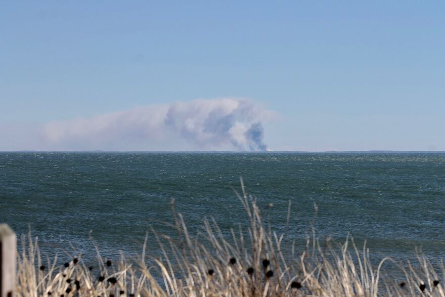 Brush fires on Long Island as seen from Milford, Connecticut on Mar. 8, 2025