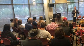 Brandon George, director of the Indiana Addictions Issues Coalition, hosted a live storytelling event in August in partnership with Side Effects Public Media.
