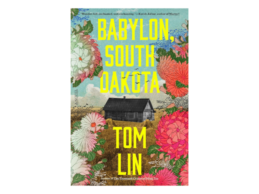 a picture of a house in an open field and illustrations of flowers, which are all part of a book cover called "babylon"