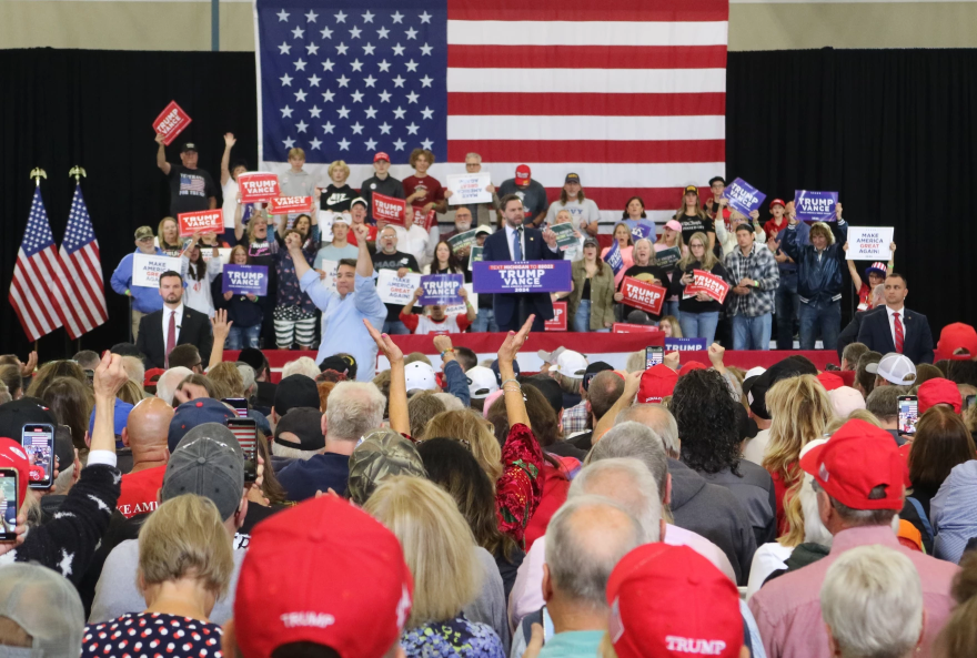 Ohio senator and Republican vice presidential nominee JD Vance rallies supporters in Saginaw Township a week before Election Day.