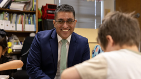 Lake Worth ISD Superintendent Mark Ramirez speaks with students at Effie Morris Early Learning Academy on Feb. 25, 2026, in Lake Worth.