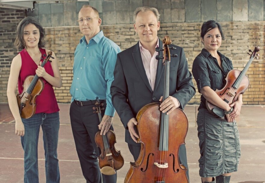 The Arianna String Quartet from left to right: Julia Sakharova and John McGross, violins; Kurt Baldwin, cello; Joanna Mendoza, viola.