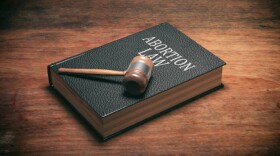 Abortion law concept. Pregnancy termination Legal or illegal. Judge gavel on Abortion Law book, wooden table background. 3D Render