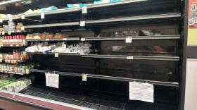 An empty carrot display at Hannaford in downtown Concord is the result of adverse weather conditions, a store representative said. 