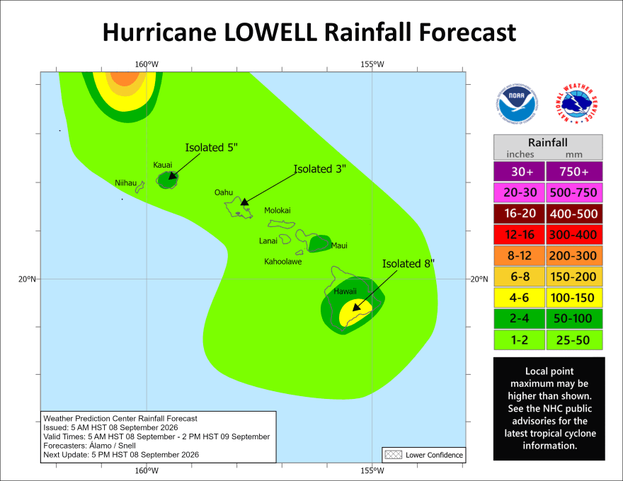 Rainfall is still expected from Lowell, as the main Hawaiian islands remain under a flood watch.