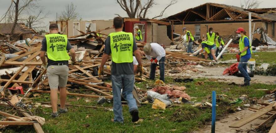 Moore, Okla., May 26, 2013 -- Volunteers with the Missouri Lutheran Church Disaster Response team are helping survivors clean up after the deadly May 20 tornado. Volunteers provide much needed personal services and are important FEMA partners in disaster recovery.