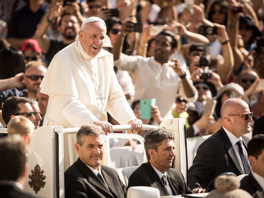 Pope Francis arrives for his weekly general audience in St. Peter's Square on Wednesday.