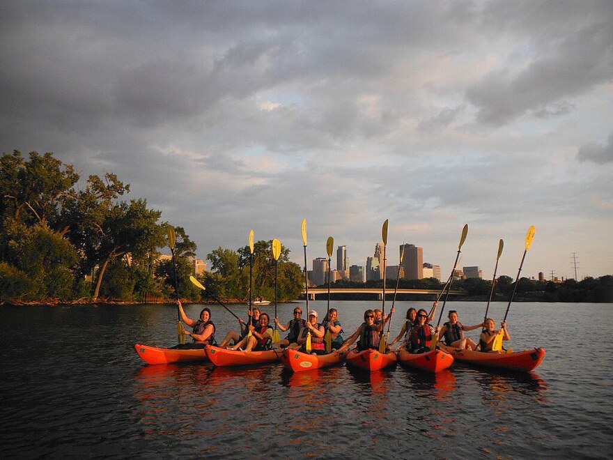Kayakers on the Mississippi in Minneapolis, MN