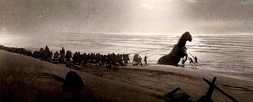 Scene from Christopher Nolan's The Odyssey