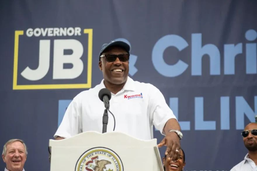 Illinois Attorney General Kwame Raoul speaks at Governor’s Day at the Illinois State Fair in August 2026.