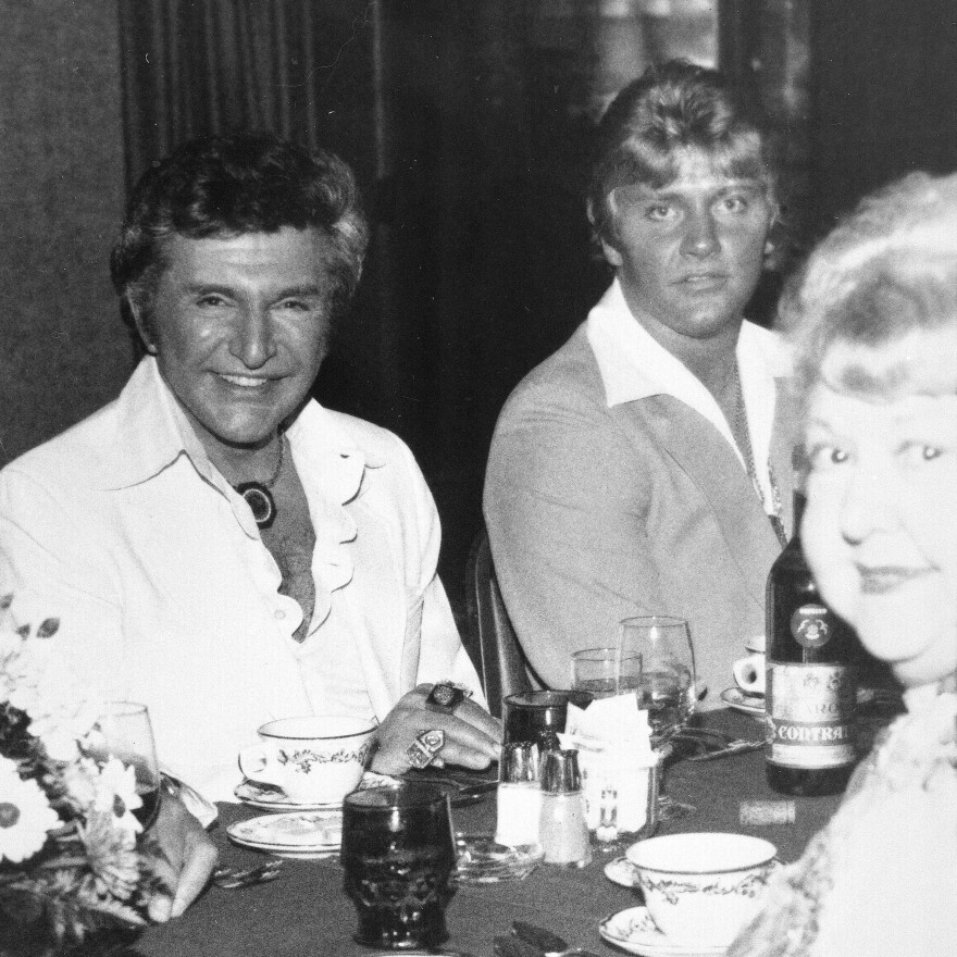Entertainer Liberace (left), with Scott Thorson, often described during their time together as his bodyguard, chauffeur and confidant, at a Boston-area restaurant in 1981.